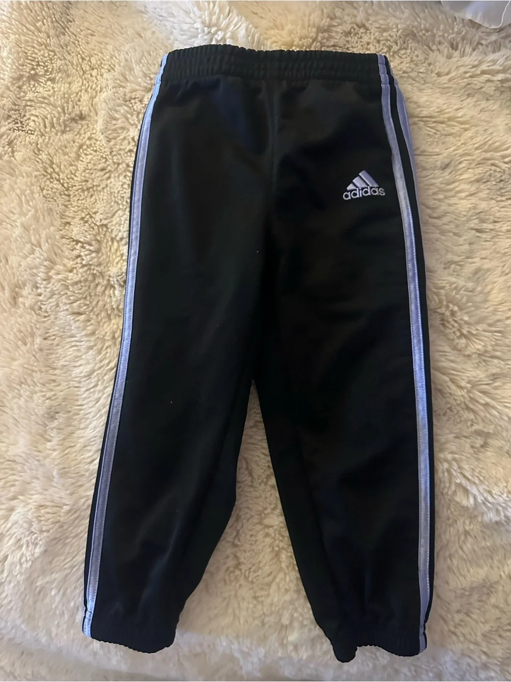 adidas Kids Black Joggers with White Side Stripes